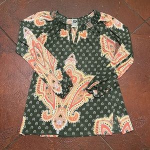 Vintage Boho Paisley Lucky Brand Split-Neck T-Shirt - medium